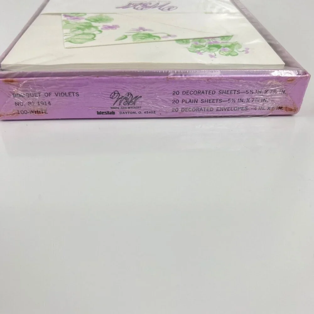 Vintage White & Wyckoff Bouquet Of Violets Stationery‎ Set 1970s